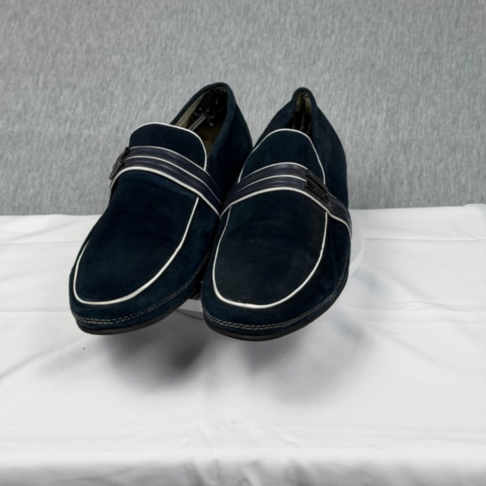 Fratelli Footwear Mens Navy Blue Suede Loafers White Piping Size 16M‎ 9041-22